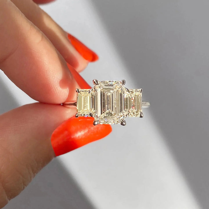 1.91CT Emerald Cut Three Stone Moissanite Engagement Ring