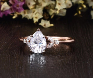 0.75CT Pear Cluster Moissanite Engagement Ring