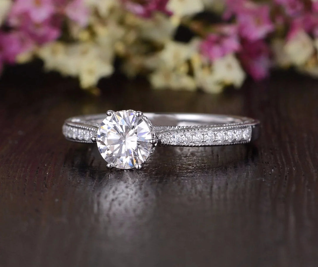 1.35CT Round Cut Solitaire Moissanite Engagement Ring