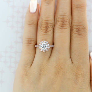 1.0ct Round Cut Floral Double Halo 4 Prong Moissanite Engagement Ring