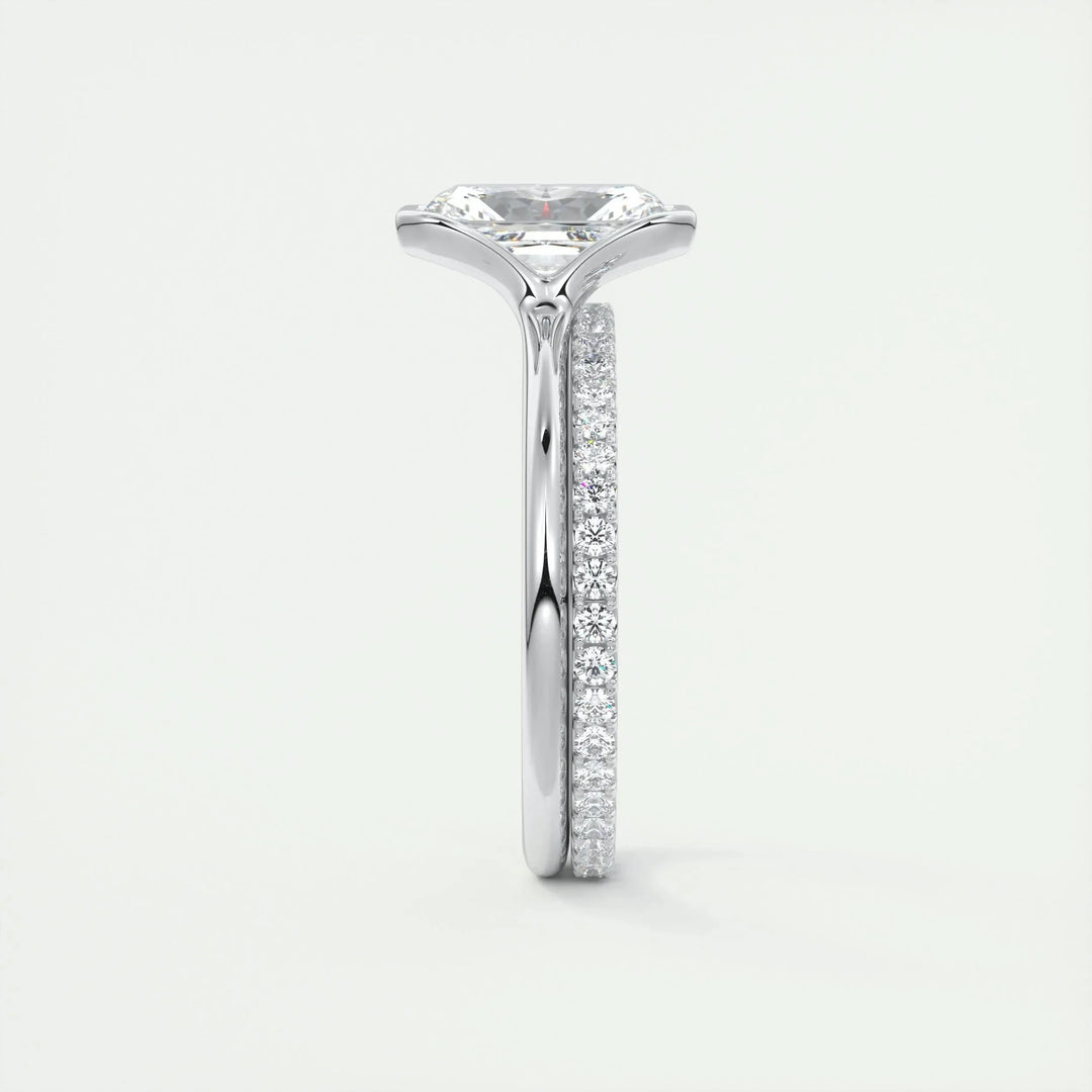 2.10 CT Radiant Solitaire Half Bezel Moissanite Engagement Ring