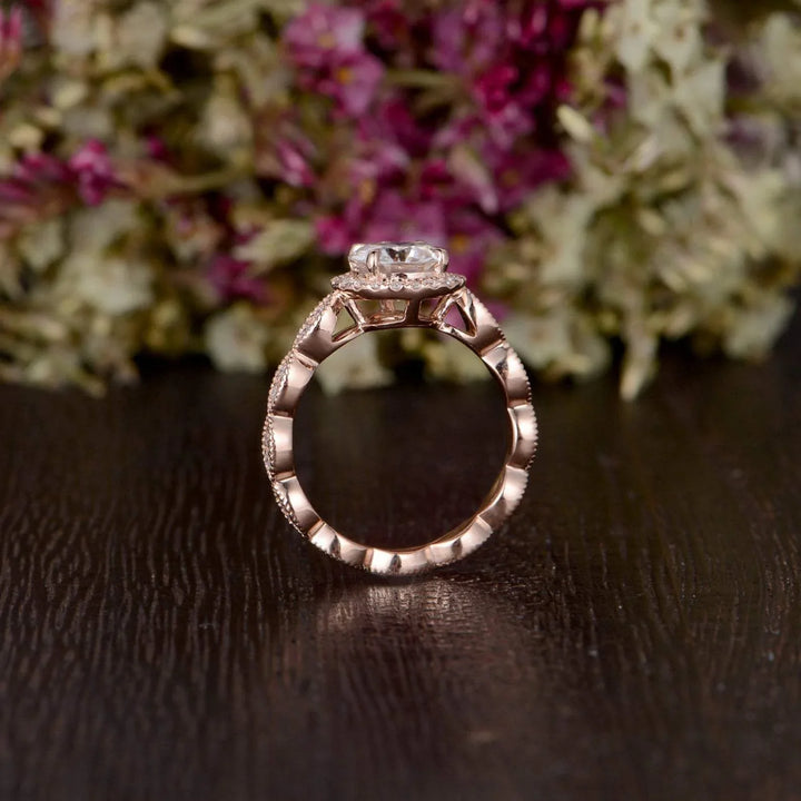 1.60CT Round Cut Halo Moissanite Engagement Ring