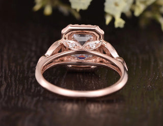 1.0CT Emerald Cut Halo Moissanite Engagement Ring