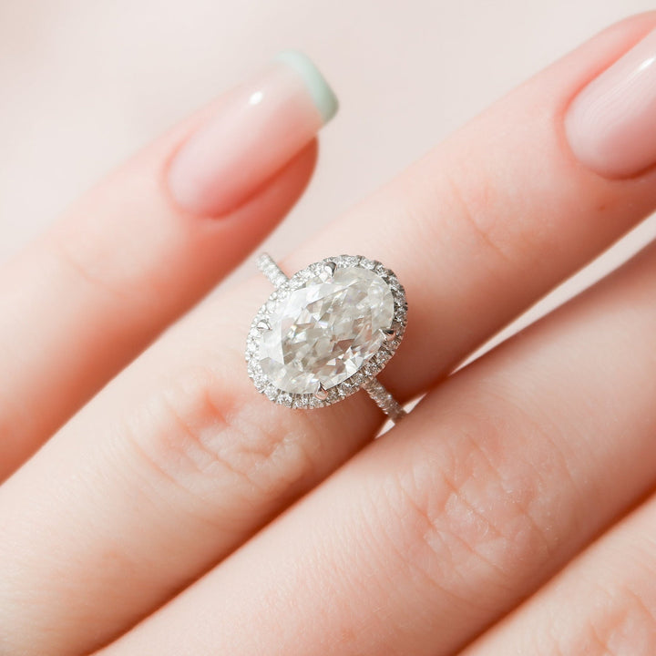 3.50CT Oval Halo Moissanite Diamond Pave Engagement Ring