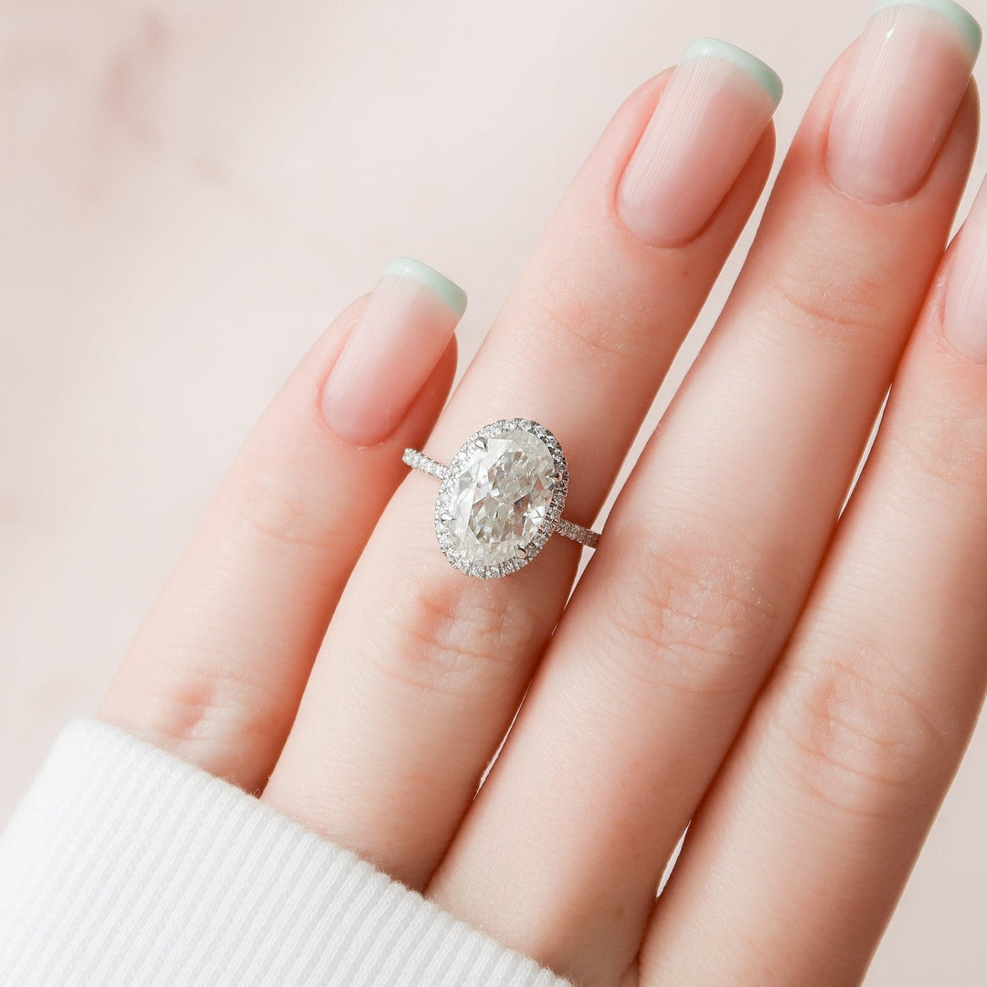 3.50CT Oval Halo Moissanite Diamond Pave Engagement Ring