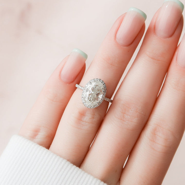 3.50CT Oval Halo Moissanite Diamond Pave Engagement Ring