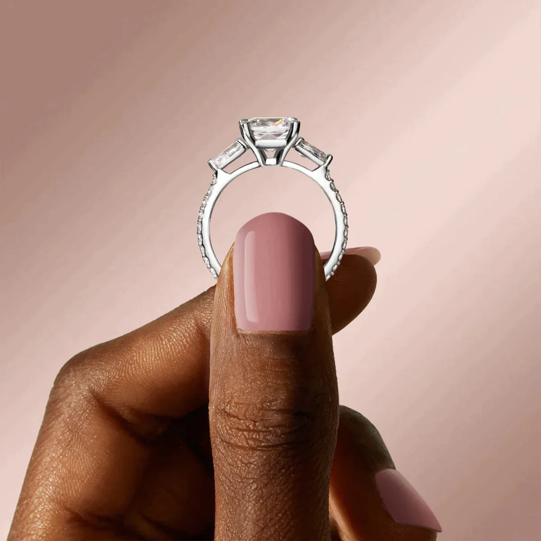 2.54CT Cushion Cut 3 Stone Moissanite Diamond Engagement Ring