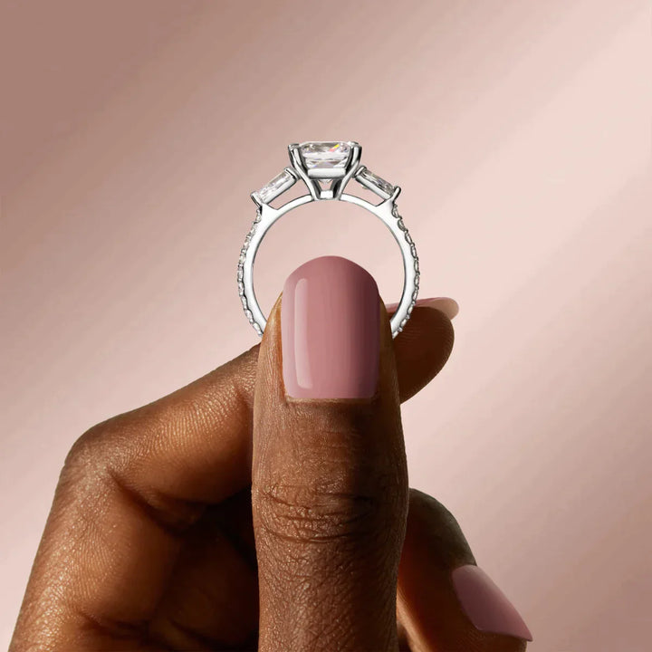 2.54CT Cushion Cut 3 Stone Moissanite Diamond Engagement Ring