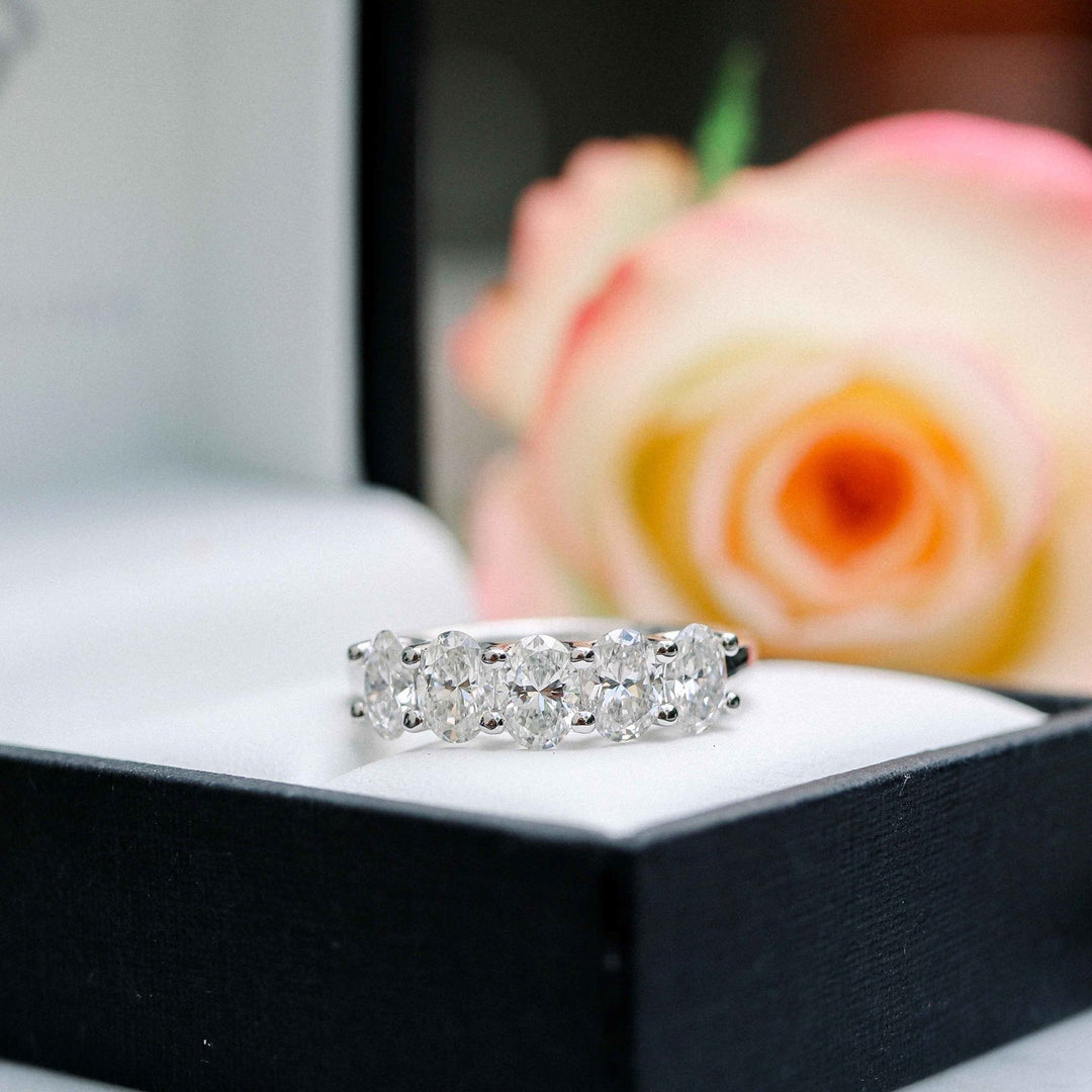 2.5mm Oval Cut 5 Stone Moissanite Wedding Band