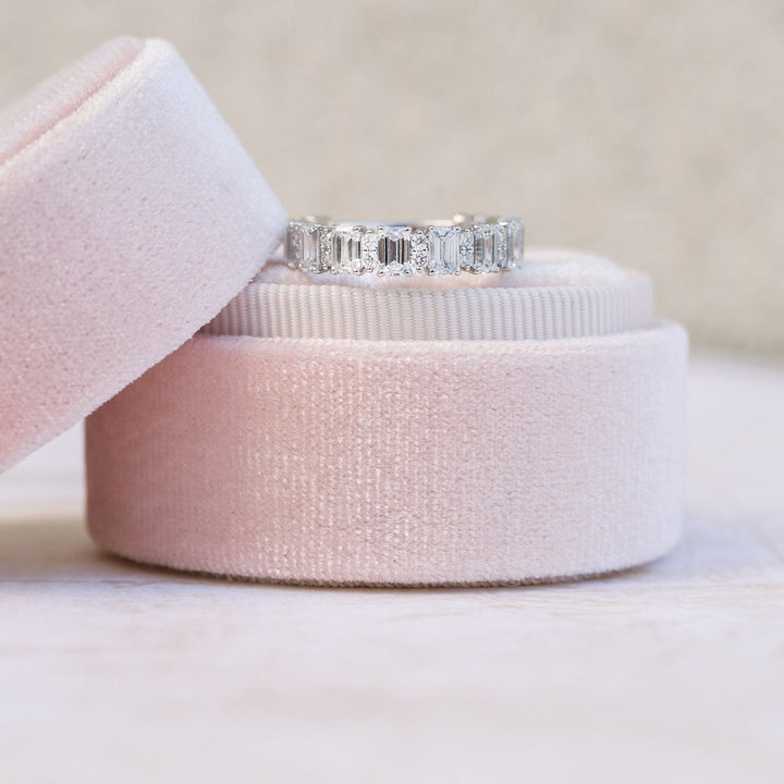 2.5mm Emerald Cut & Round Moissanite 3/4Eternity Wedding Band
