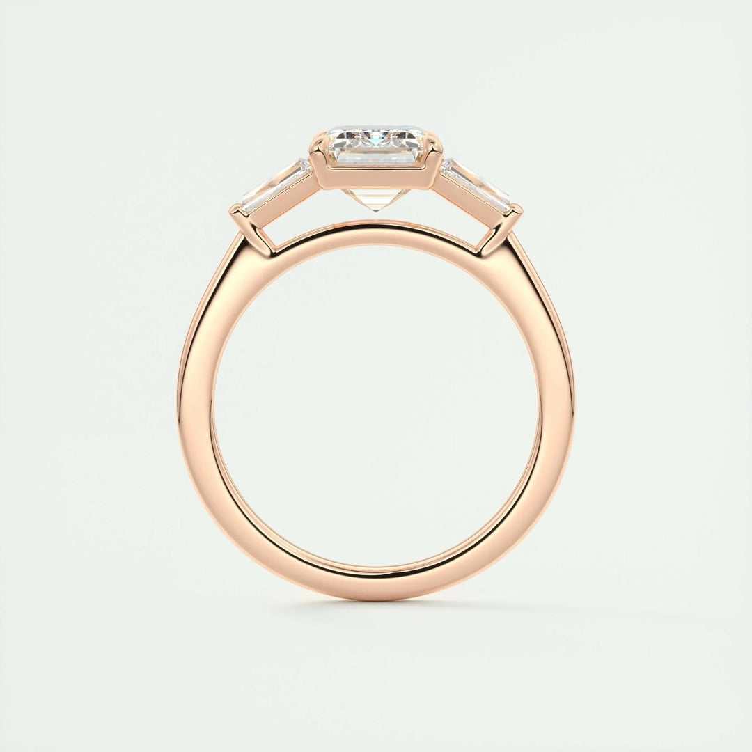 1.91 CT Emerald Cut Three Stone Moissanite Engagement Ring