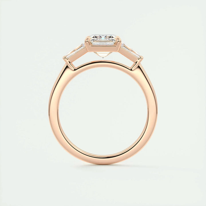 1.91 CT Emerald Cut Three Stone Moissanite Engagement Ring