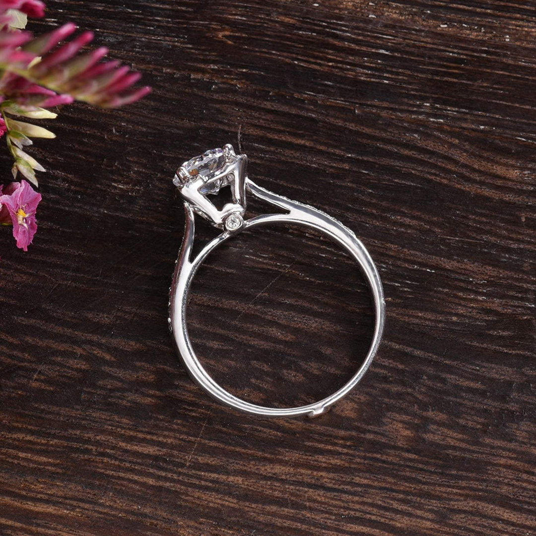 1.60CT Round Cut Solitaire Pave Setting Moissanite Engagement Ring