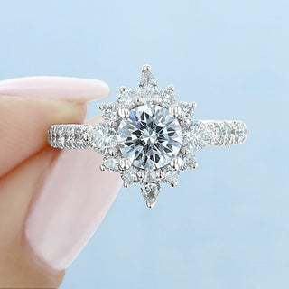 1.0ct Round Cut Gabriel Halo Moissanite Solitaire  Engagement Ring