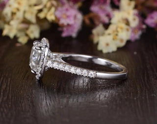 1.0CT Cushion Cut Halo Moissanite Engagement Ring