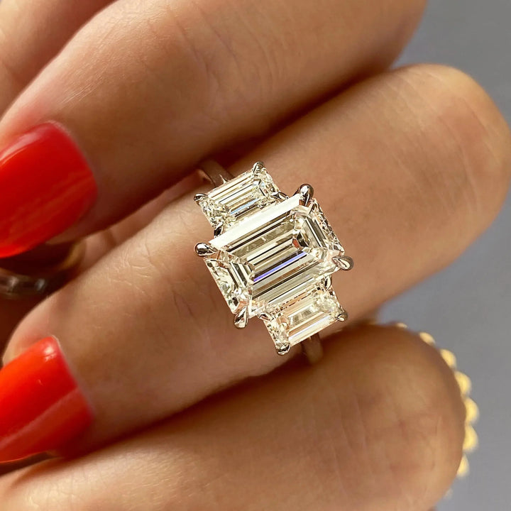 1.91CT Emerald Cut Three Stone Moissanite Engagement Ring