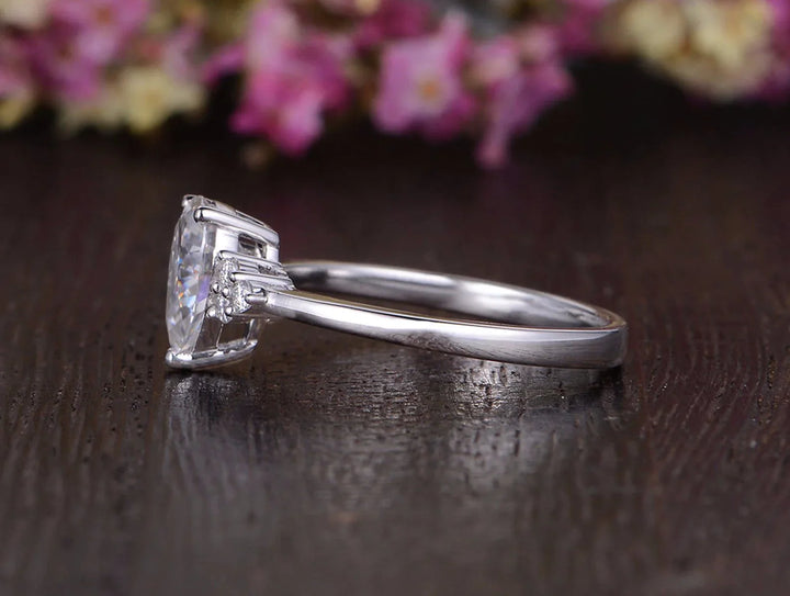 0.75 CT Pear Cluster Moissanite Engagement Ring