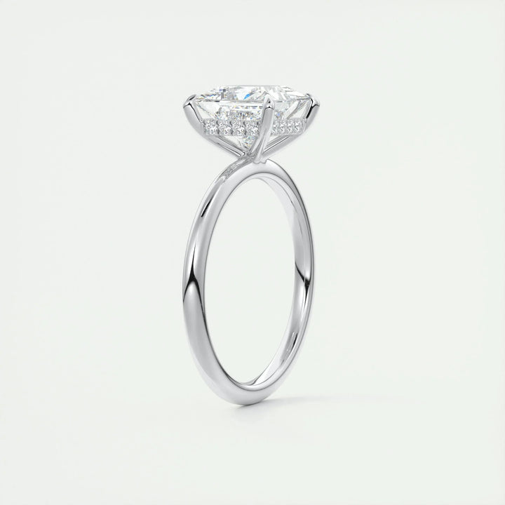 2.08 CT Princess Solitaire Hidden Halo Moissanite Engagement Ring