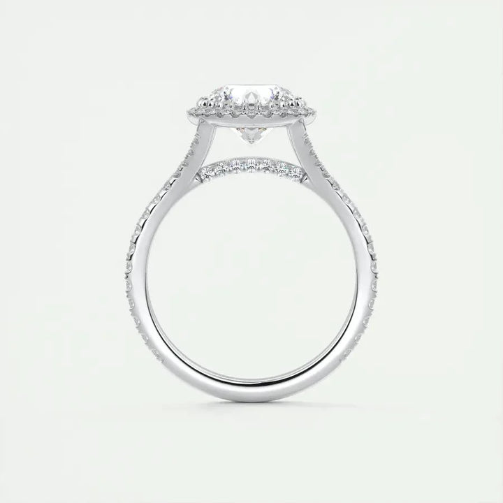 2.0 CT Round Halo Split Shank Moissanite Engagement Ring