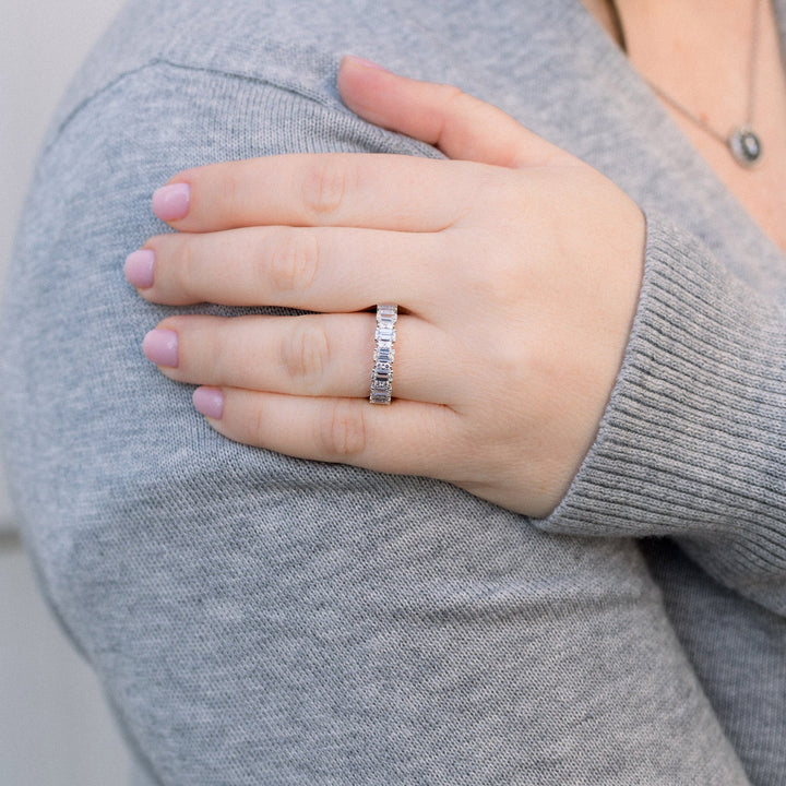 2.5mm Emerald Cut & Round Moissanite 3/4Eternity Wedding Band