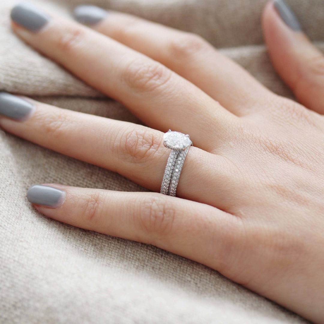 2.0mm Round Brilliant Cut 3 Side Pave Diamond Wedding Band