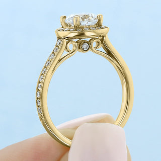 1.0CT Round Cut Halo Moissanite Engagement Ring in 18K Yellow Gold