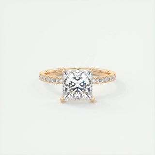 2.08 CT Princess Solitaire Pave Moissanite Engagement Ring