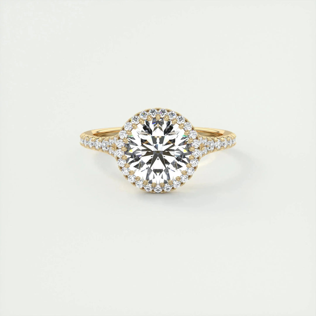 2.0 CT Round Halo Split Shank Moissanite Engagement Ring