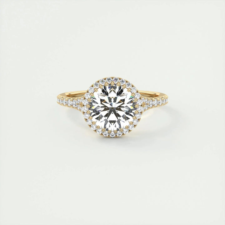 2.0 CT Round Halo Split Shank Moissanite Engagement Ring