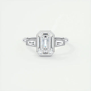 2.30 CT Emerald Cut Bezel 3 Stone Moissanite Engagement Ring