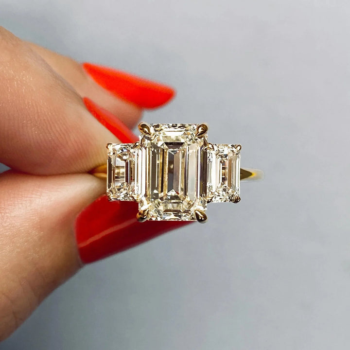 1.91CT Emerald Cut Three Stone Moissanite Engagement Ring