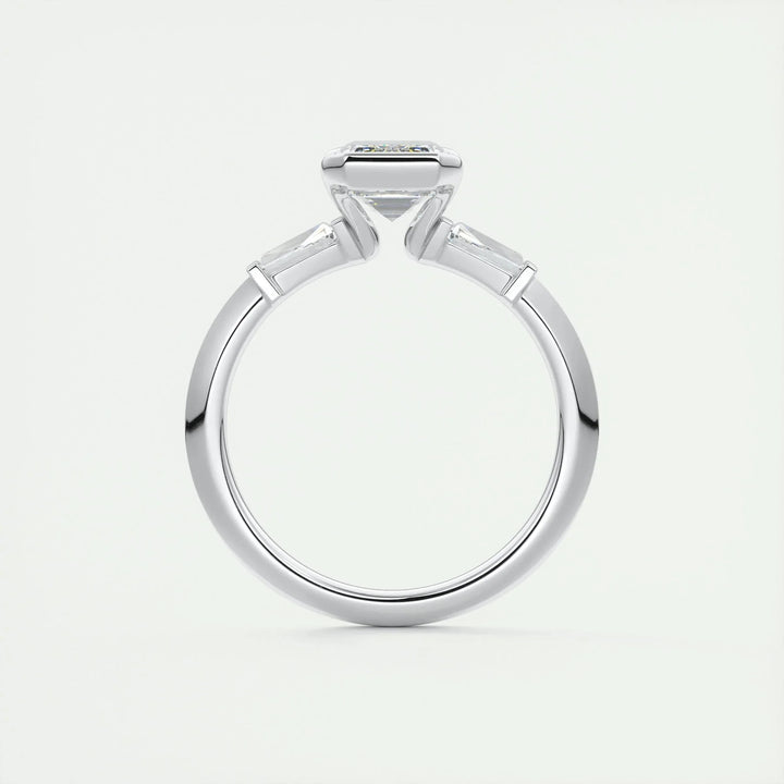 1.91CT Emerald Half Bezel 3 Stone Moissanite Engagement Ring