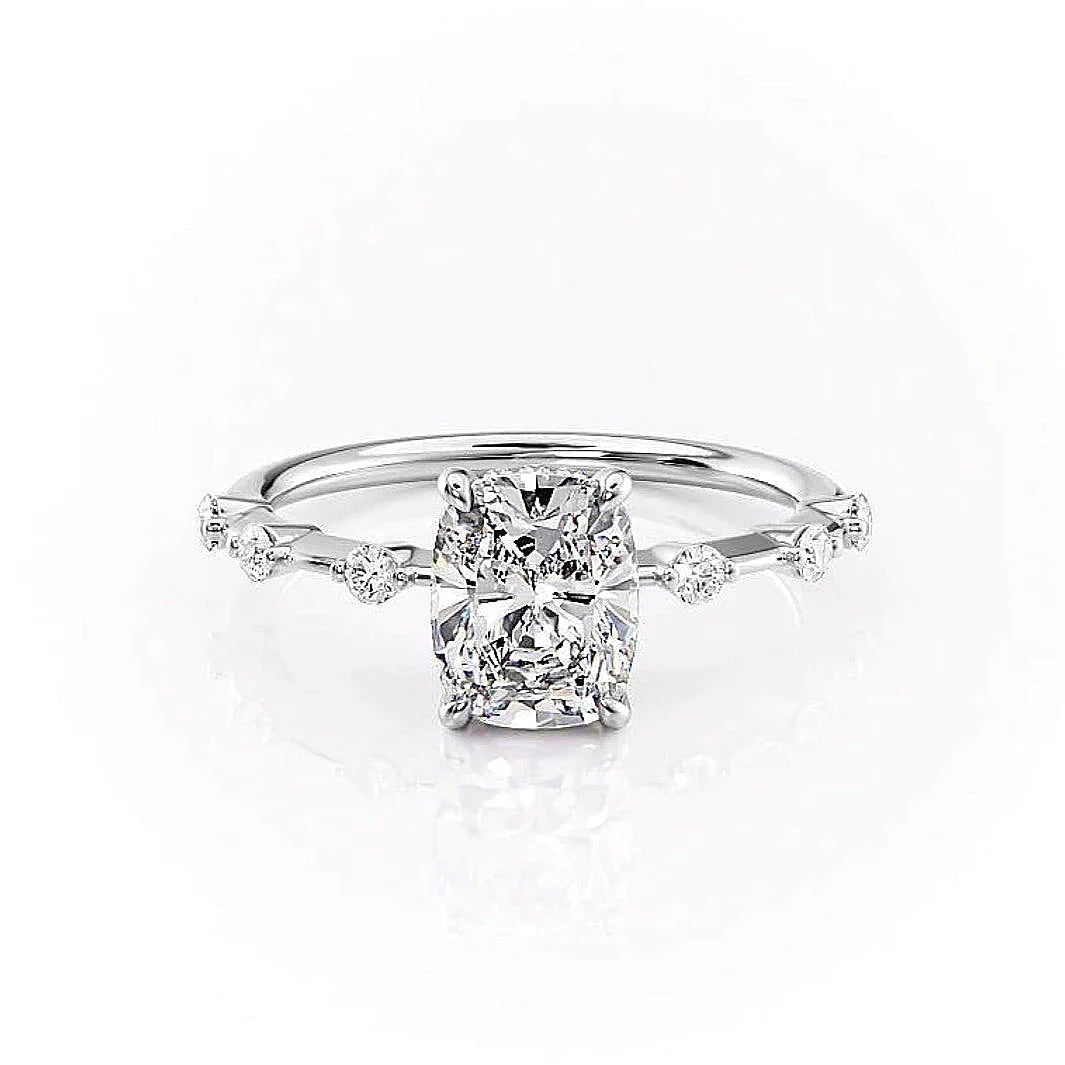 2.0CT Elongated Cushion Cut Solitaire Dainty Style Moissanite Engagement Ring