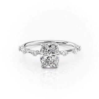 2.0CT Elongated Cushion Cut Solitaire Dainty Style Moissanite Engagement Ring