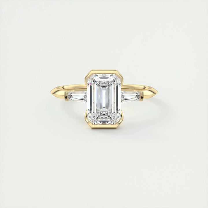 1.91CT Emerald Half Bezel 3 Stone Moissanite Engagement Ring