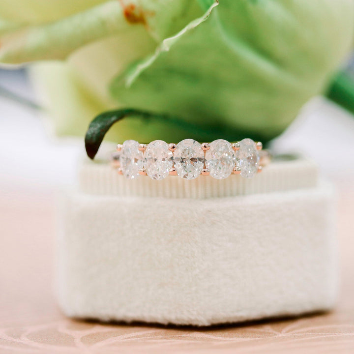 2.5mm Oval Cut 5 Stone Moissanite Wedding Band