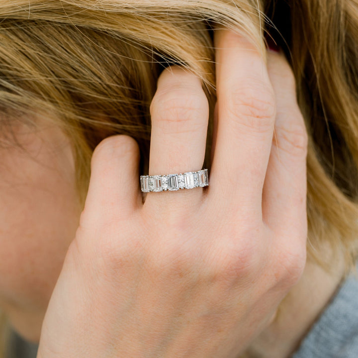 2.5mm Emerald Cut & Round Moissanite 3/4Eternity Wedding Band