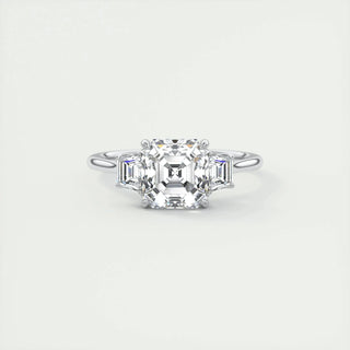 2.03 CT Asscher Cut Three Stone Moissanite Engagement Ring