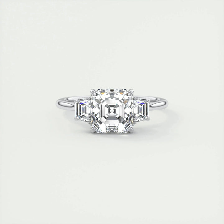 2.03 CT Asscher Cut Three Stone Moissanite Engagement Ring