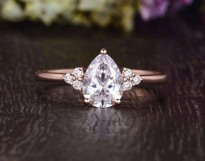 0.75 CT Pear Cluster Moissanite Engagement Ring