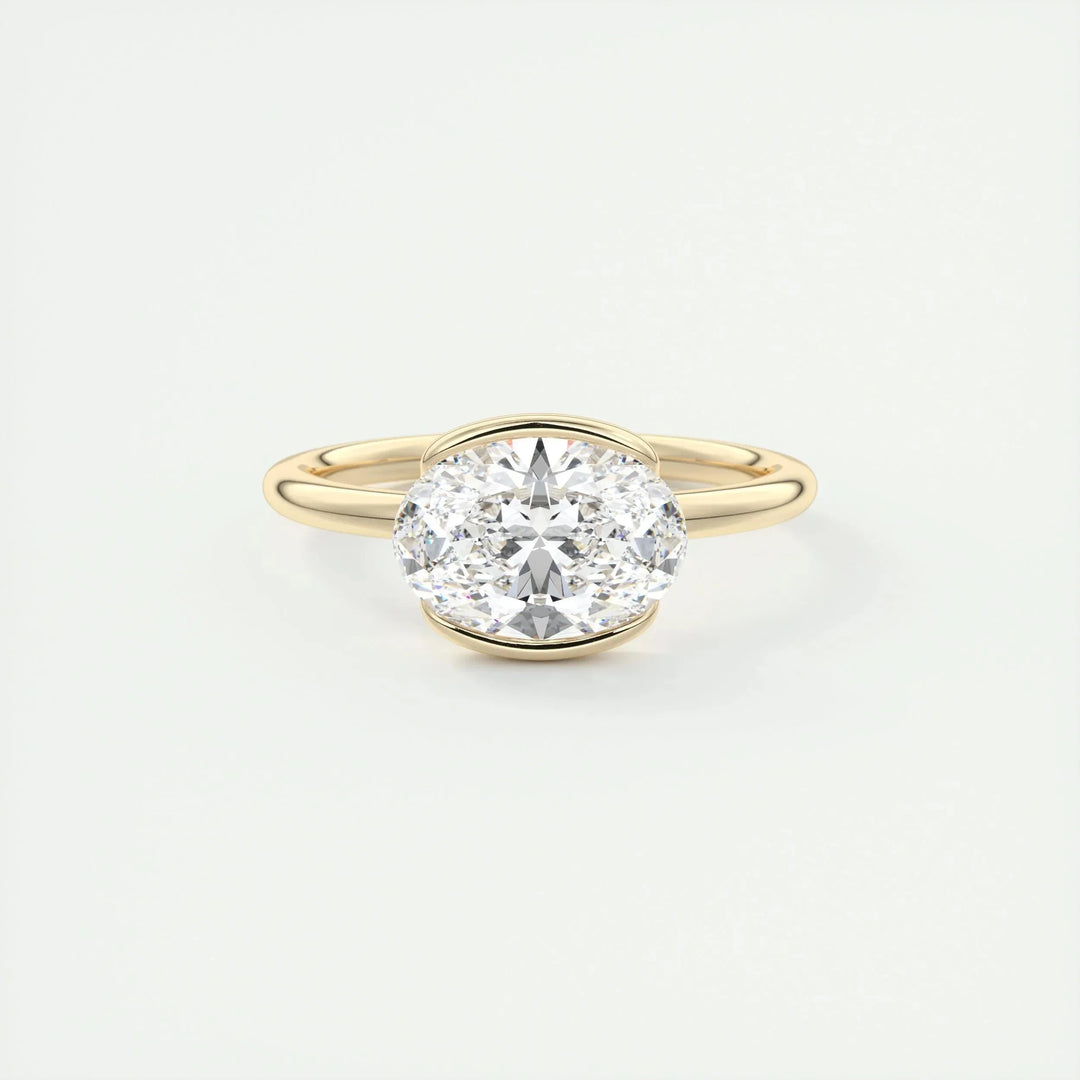1.91CT Oval Half Bezel Solitaire Moissanite Engagement Ring