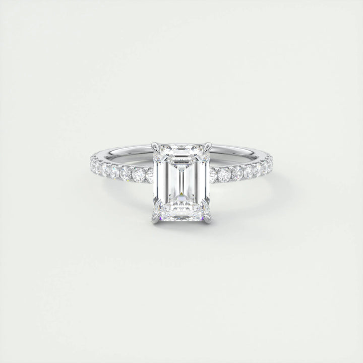 1.75ct Emerald F- VS1 Diamond Pave Engagement Ring