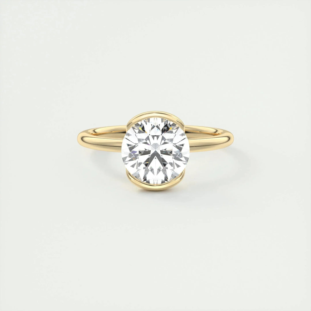 2.0 CT Round Cut Half Bezel Solitaire Moissanite Engagement Ring