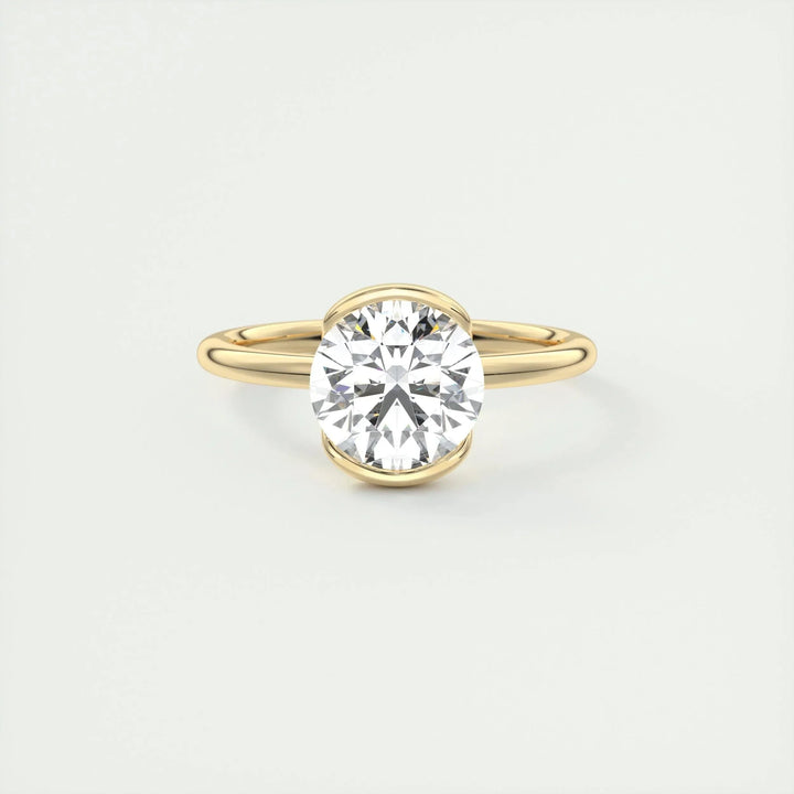 2.0 CT Round Cut Half Bezel Solitaire Moissanite Engagement Ring