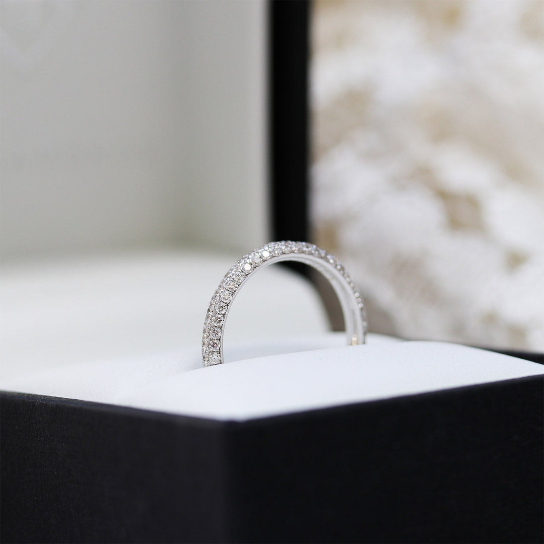 2.0mm Round Brilliant Cut 3 Side Pave Diamond Wedding Band