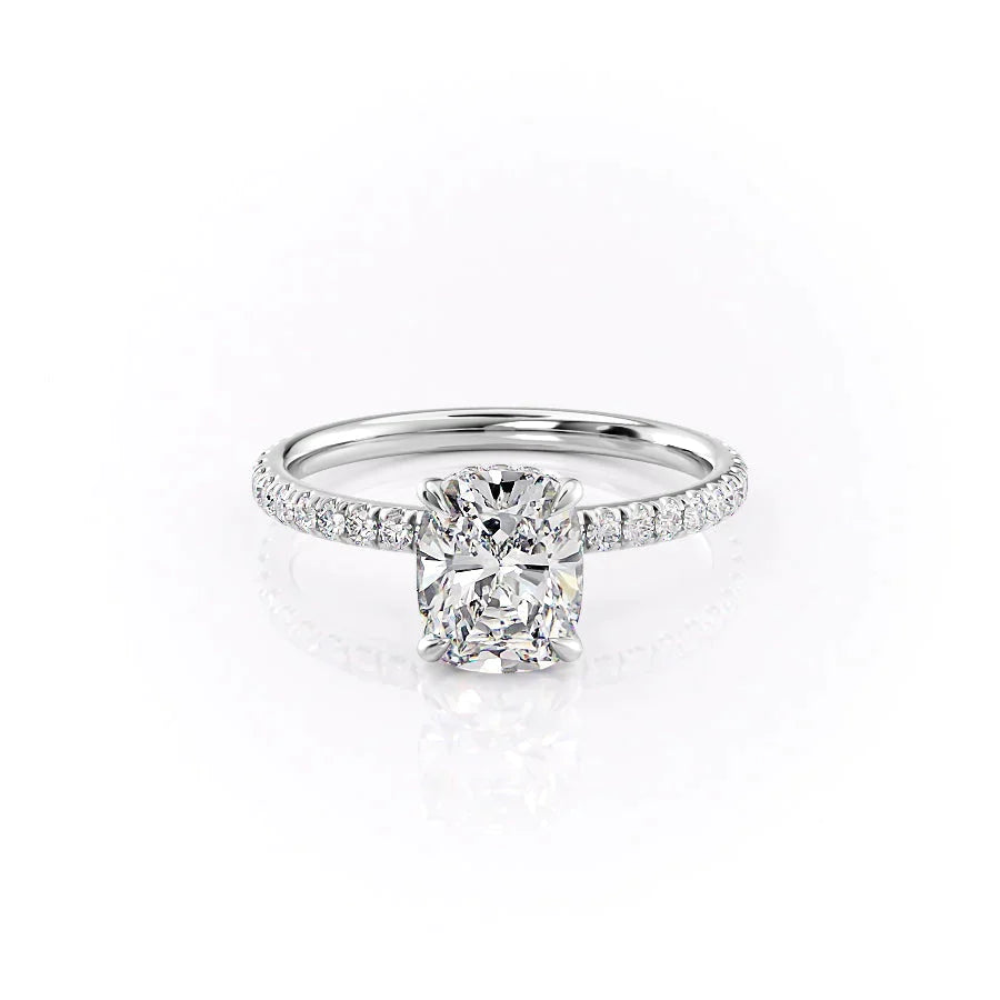 2.0CT Cushion Cut Hidden Halo Pave Setting Moissanite Engagement Ring