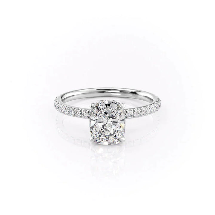2.0CT Cushion Cut Hidden Halo Pave Setting Moissanite Engagement Ring