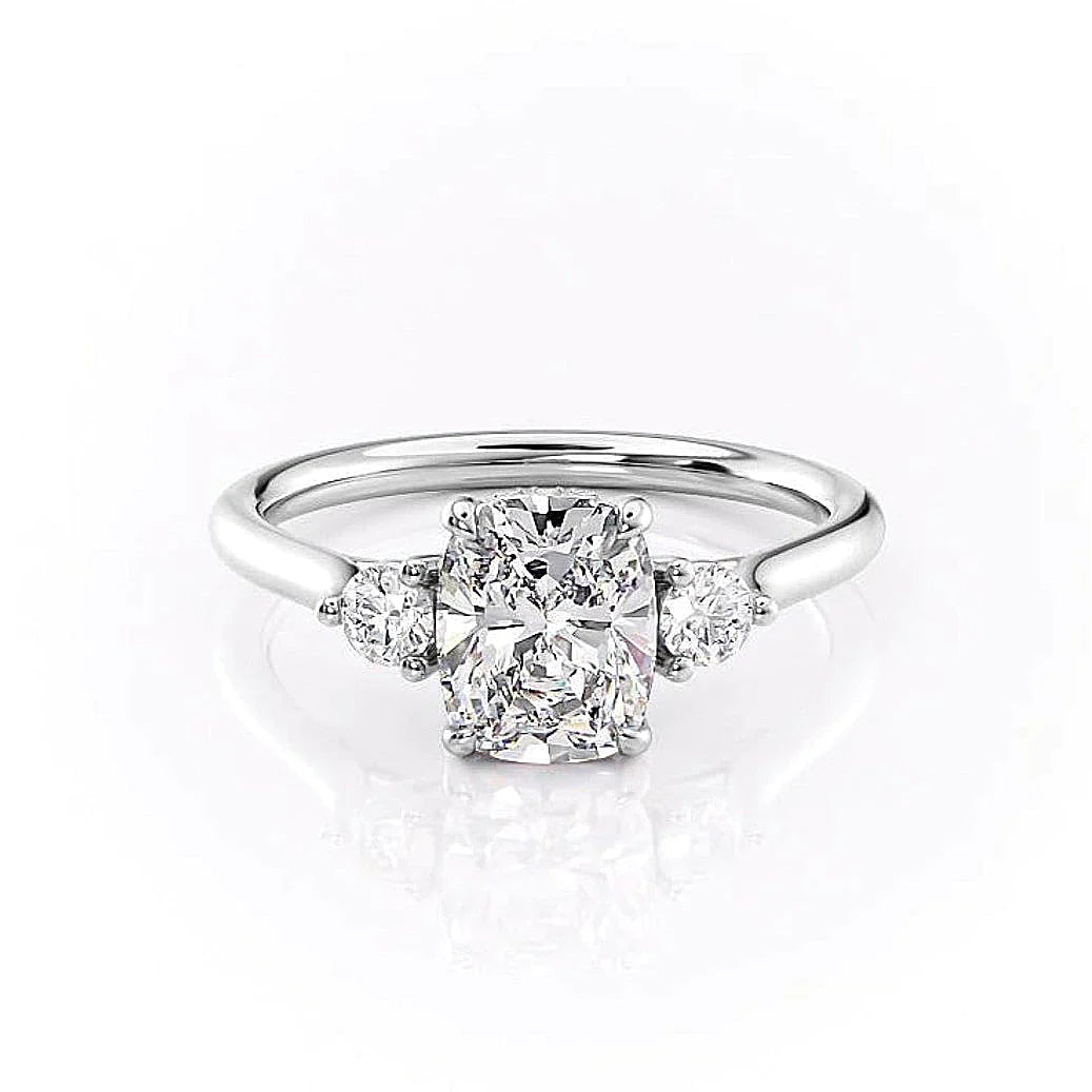 2.0CT Elongated Cushion Cut Three Stone Moissanite Engagement Ring
