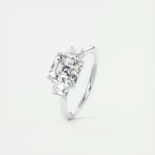 2.03 CT Asscher Cut Three Stone Moissanite Engagement Ring