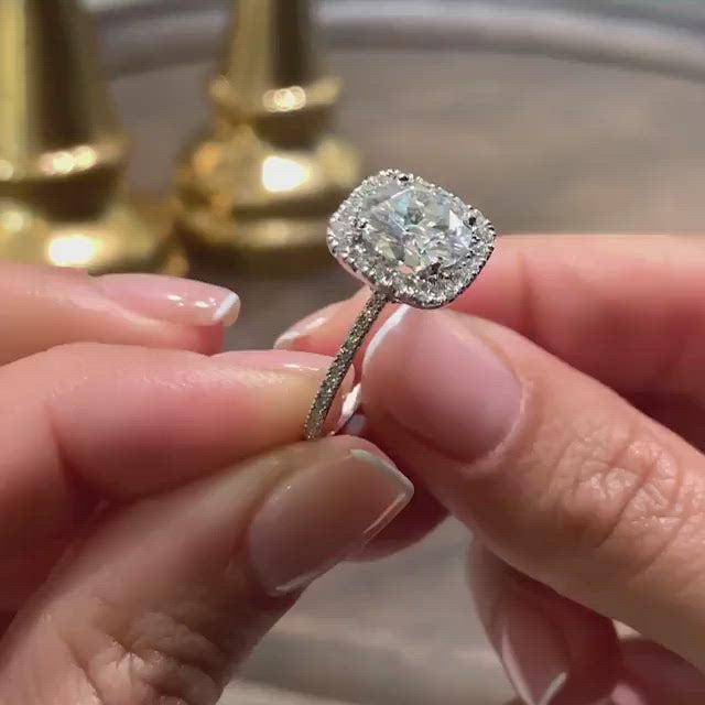 3.0ct Round Cut Halo Moissanite Diamond Engagement Ring